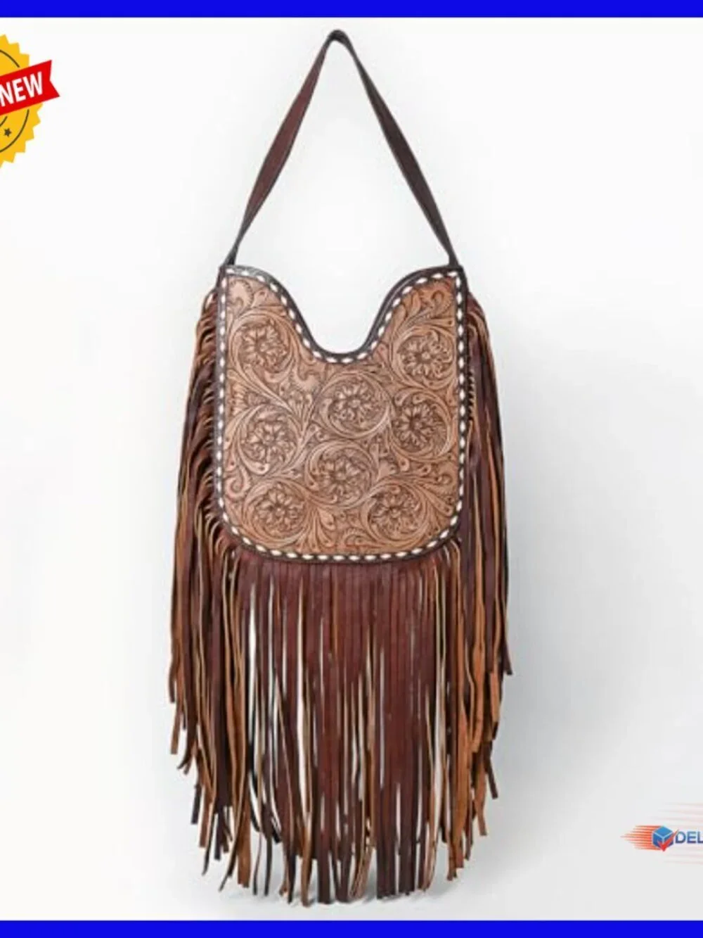 Genuine Leather Hobo Handbag Western Tooled Purse 12.5x11x3